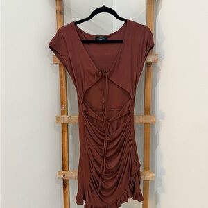 Cider Chocolate Brown Ruched Mini Dress